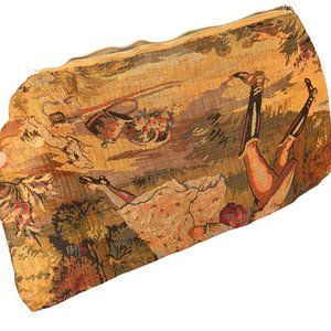 Vintage Tapestry 1950s does Edwardian (?) simple zip Pouch Clutch bag 18x9 1/2